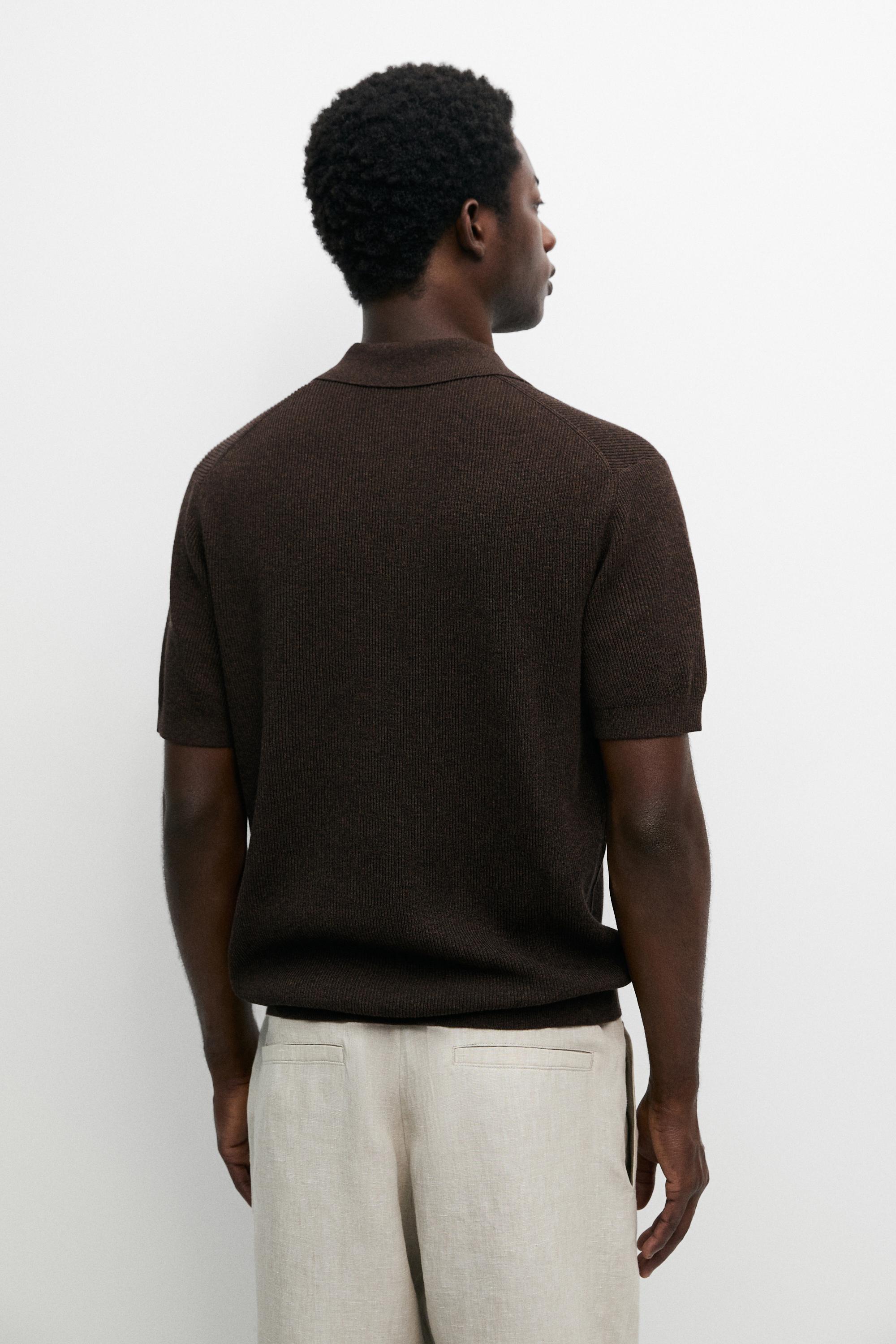 Cotton blend knit polo sweater